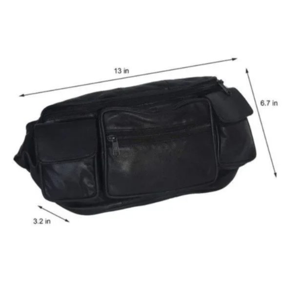 New Men's Genuine Leather Fanny Pack Black - Picture 7 of 9